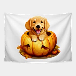 Golden Retriever Dog inside Pumpkin #3 Tapestry