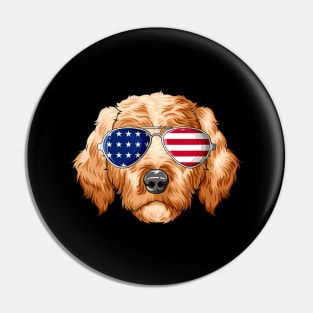 Patriotic Goldendoodle American Flag Glasses 4th July Pin