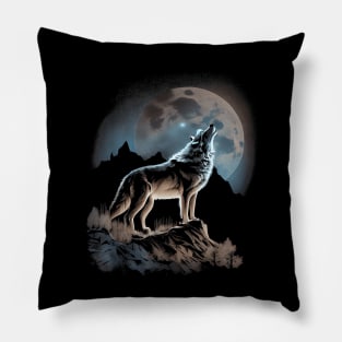 Wolf Lookout Full Moon on Mountain Pillow