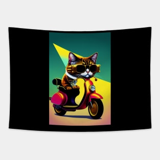 Funny cute cat drive motorcyrcle graphic design artwork Tapestry