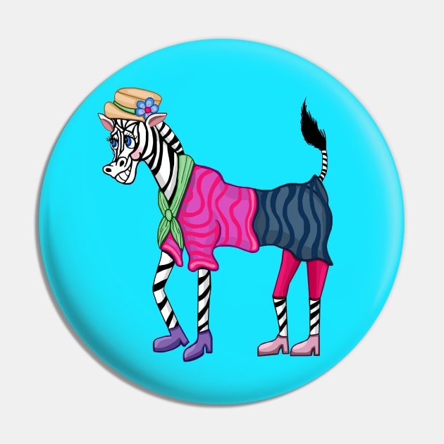 Stylish Fashionista Zebra Pin by Art by Deborah Camp