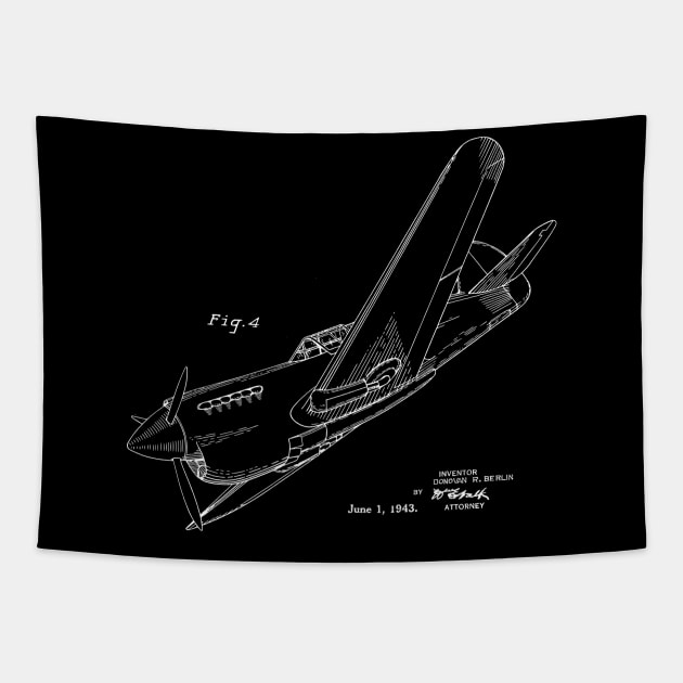 Airplane Design 1943 Patent Print Tapestry by MadebyDesign