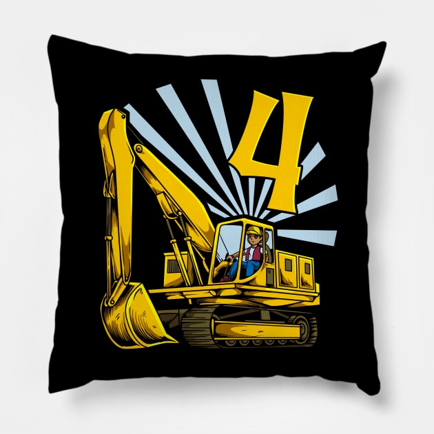 Excavator 4 year old birthday Pillow by Modern Medieval Design