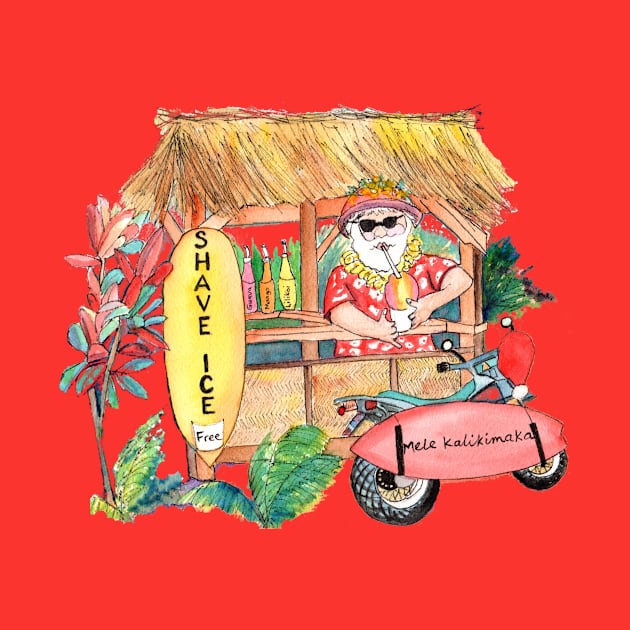 Santa Selling Shave Ice by KauaiArtist