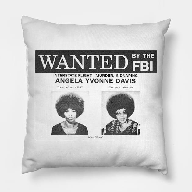 Angela Davis - Wanted Pillow by HectorVSAchille