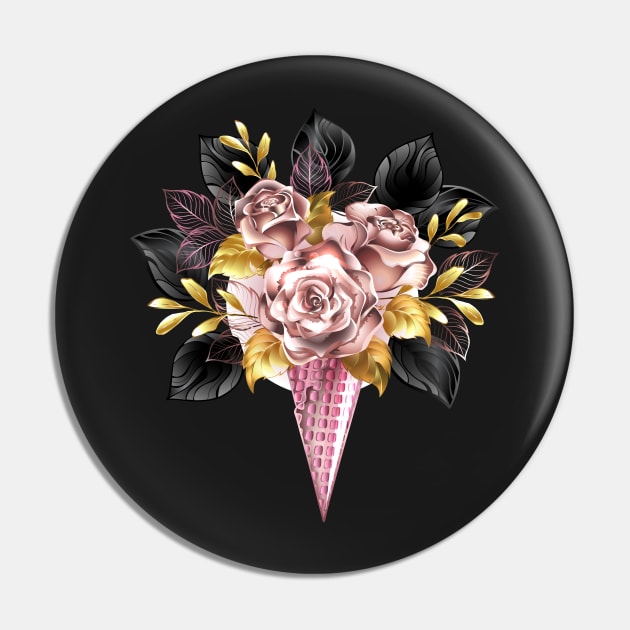 Roses in Rose Gold Waffle Horn Pin by Blackmoon9