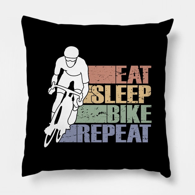 Eat Sleep Bike Repeat - Funny Retro Cyclist, MTB Riders, BMX, Gift For Men, Women & Kids Pillow by Art Like Wow Designs