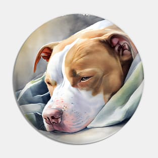 Sleeping Brown and White Pit Bull Terrier Pin