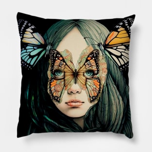 Butterfly Princess No. 4: Perfection is Overrated on a Dark Background Pillow