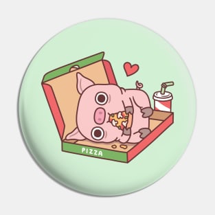 Cute Pig Eating Pizza In Pizza Box Funny Pin