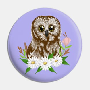 Owl with flowers-coloured Pin