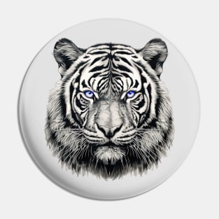 Blue Eyed White Tiger Face Pin