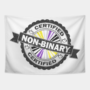 Certified Non-Binary Pride Seal of Approval with Pride Flag Background Tapestry