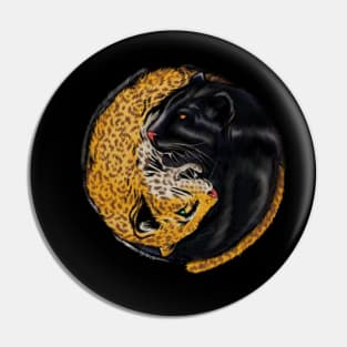 Yin Yang Symbol, Jaguar Cat, Black Panther Animal Pin