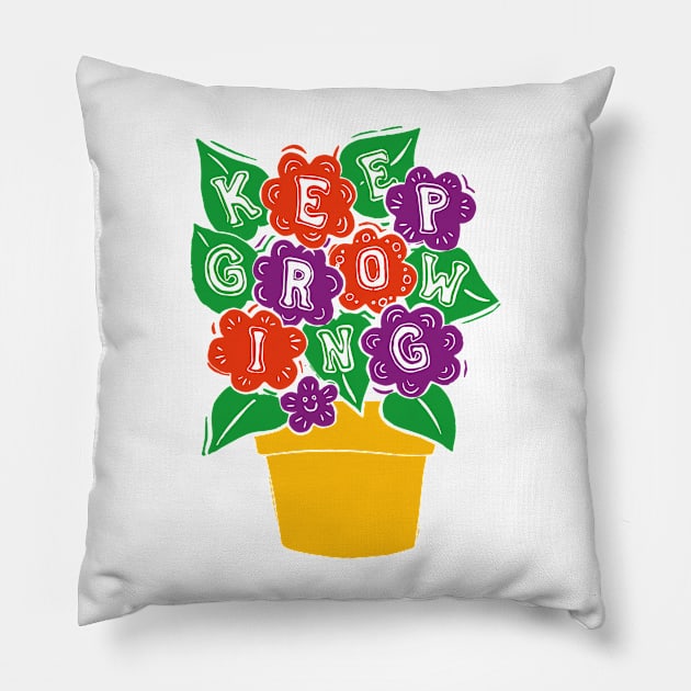 Keep Growing Retro Flower pot Pillow by Woah there Pickle