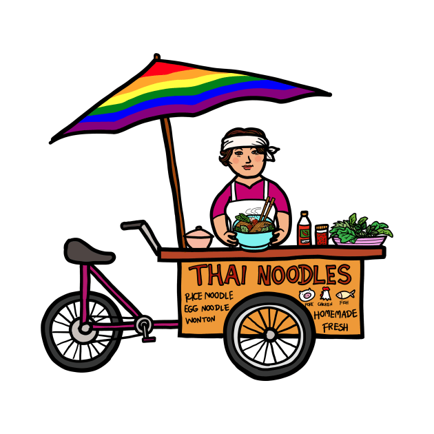 Gay pride lgbtq street food vendor selling Thai noodle. Asian outdoor healthy eating. by Nalidsa