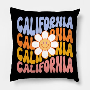 California Groovy Smiley Daisy Travel Wanderlust Pillow