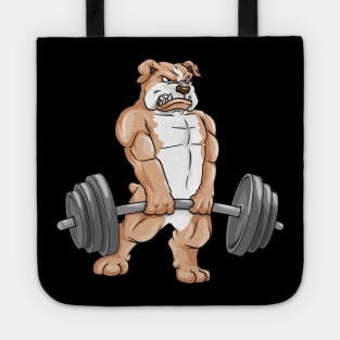 Bulldog at bodybuilding with barbell Tote