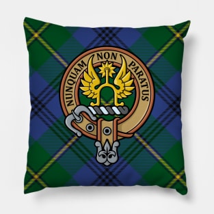 Clan Johnston Crest over Tartan Pillow