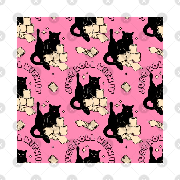 Roll with it Black Cat Pattern in pink by The Charcoal Cat Co.