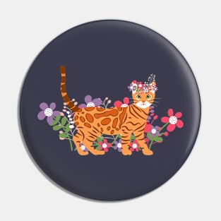 Bengal Cat and Flowers Pin