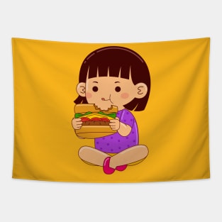 girl kids eating sandwich Tapestry