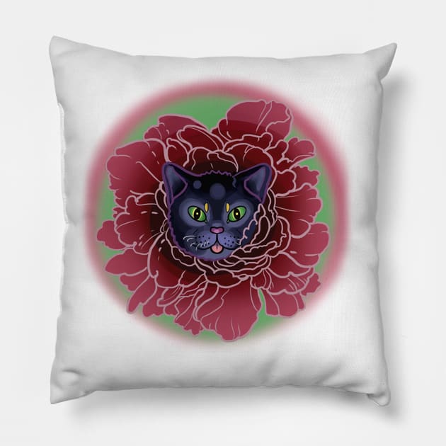Floral Black Cat Pillow by ManyaArtShop 