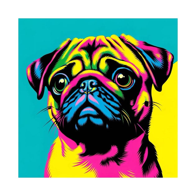 Neon Pug Portrait Sticker T-shirt by EWNDesigns