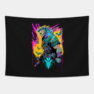 Neon Cyberpunk Viking - V1.01 Tapestry