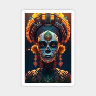 Day of the Dead Cyperpunk Beauty with Futuristic Cityscape - Ultra Realistic Magnet