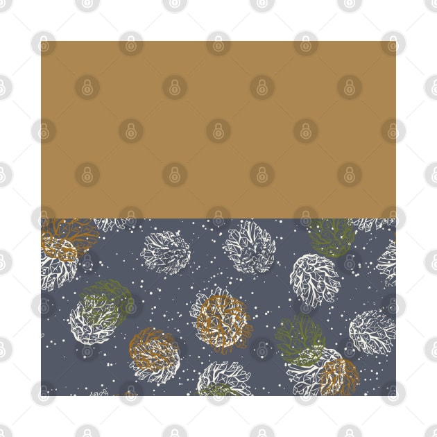 Gold Horizontal Split Colorful Pinecone Pattern on Dark Gray by HiddenPuppets