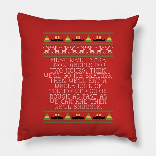 Snow Angels Elf Quote Christmas Knit Pillow by Rebus28