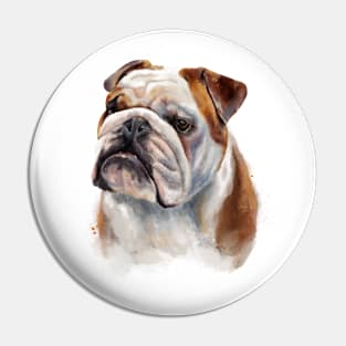 English bulldog watercolor portrait. Dog Pin