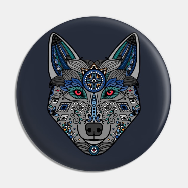 Wolf Head Ornament Pin by Mako Design 