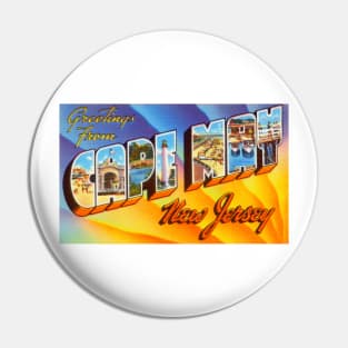 Greetings from Cape May, New Jersey - Vintage Large Letter Postcard Pin