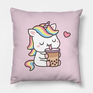 Cute Unicorn Loves Boba Tea Pillow