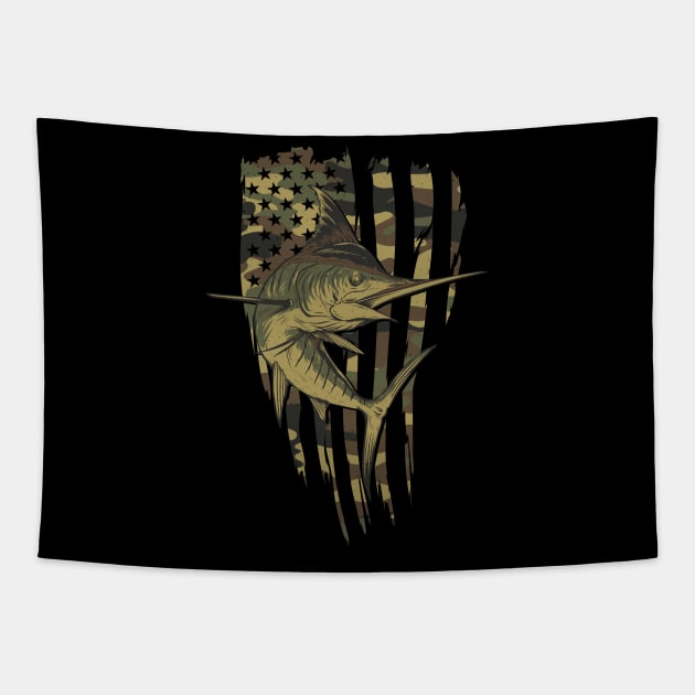 Camo US Flag Marlin Tapestry by Dailygrind