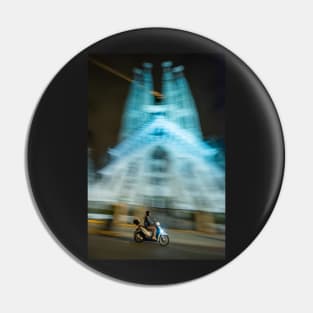 scooter riding in front sagrada familia Pin