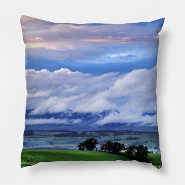 Low cloud drifts over the mountains of the Trossachs, Scotland Pillow by richflintphoto