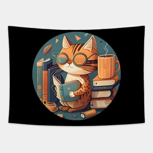 Foodilicious - Cat Caffeine Addiction Coffee Reading Book Tapestry