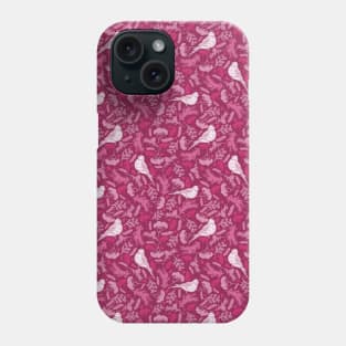 Pretty Pink and Winter White Floral Pattern with Birds Phone Case