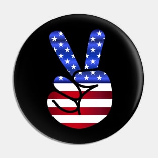 American Flag Peace Symbol Fingers Pin