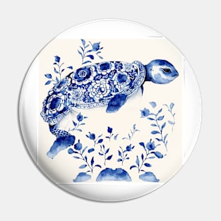 Majestic sea turtle in navy blue Pin