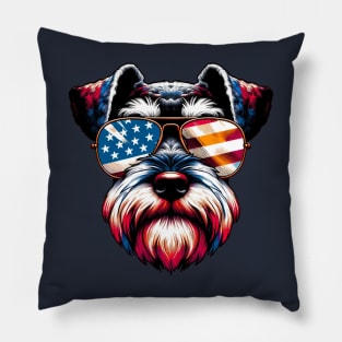 Miniature Schnauzer Patriotic American Flag 4th of July Dog Lover Pillow