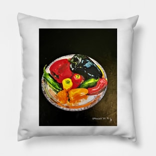 Assorted Peppers on a Silver Platter Pillow