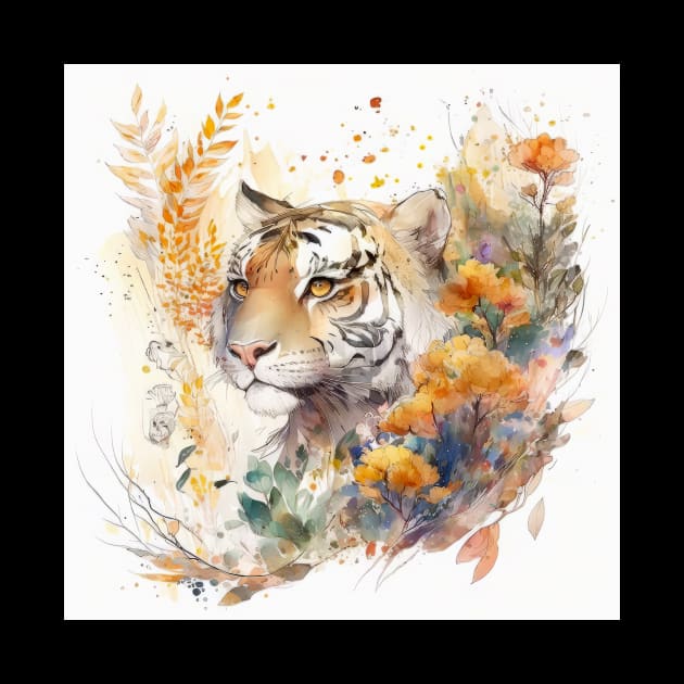 Tiger Portrait Animal Painting Wildlife Outdoors Adventure by Cubebox