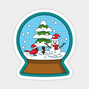 Snow Globe with Cardinal Snowman and Pine Tree Magnet