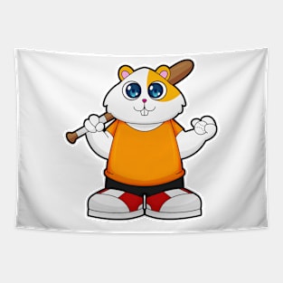 Hamster at Baseball with Baseball bat Tapestry