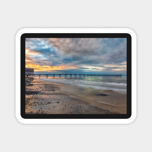 Saltburn Pier Sunset Magnet by Reg-K-Atkinson