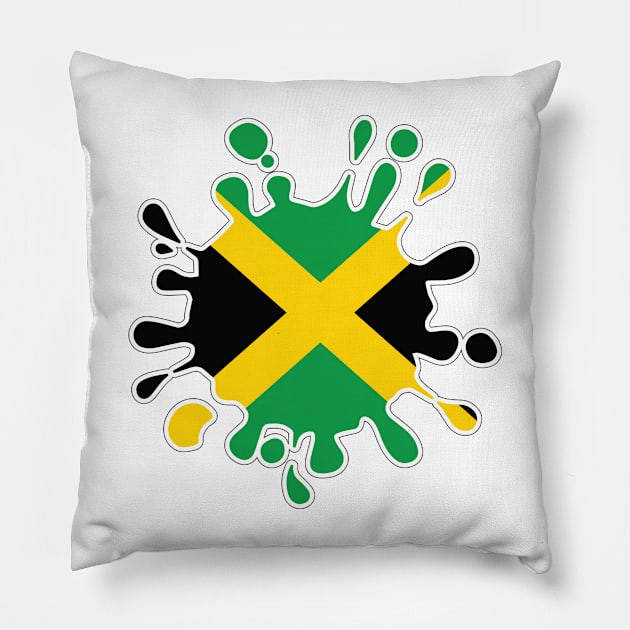 Jamaica National Flag Paint Splash Pillow by IslandConcepts